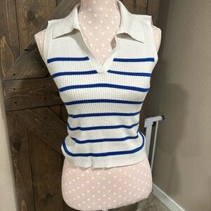 Old Navy Sleeveless Cream and Blue Striped Top